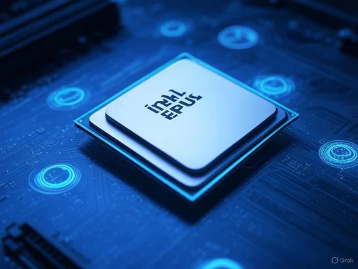 A close-up of a microchip on a circuit board with glowing blue LED indicators. A close-up of a microchip on a circuit board with glowing blue LED indicators.