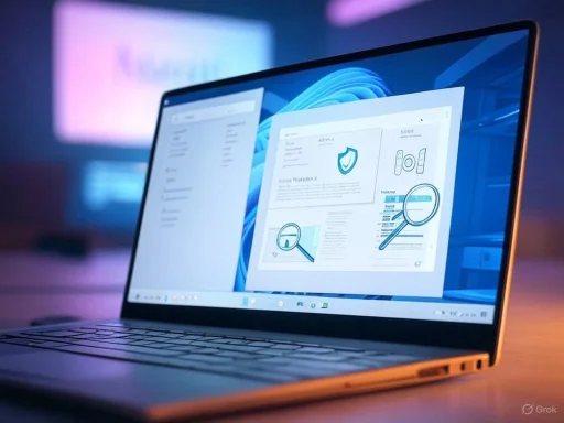 A laptop displaying security and privacy settings with a blurred background and colorful lighting.
