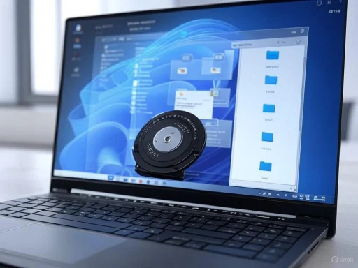 A laptop displaying a digital interface with a robotic component on the screen in a modern workspace. A laptop displaying a digital interface with a robotic component on the screen in a modern workspace.