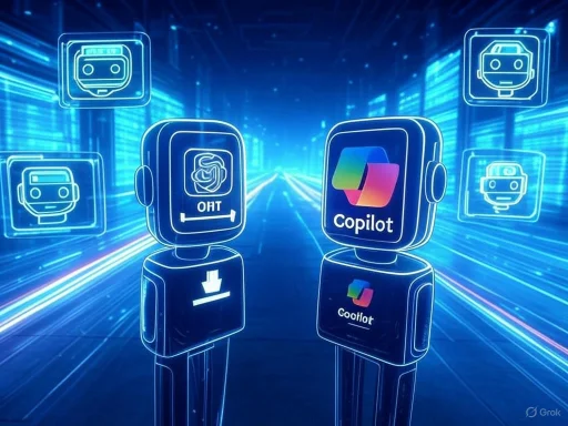 Digital illustration of AI-powered robots exchanging data in a high-tech virtual environment. Digital illustration of AI-powered robots exchanging data in a high-tech virtual environment.