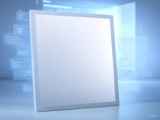 A sleek, blank digital display or monitor with floating code snippets and data overlays in a high-tech setting.
