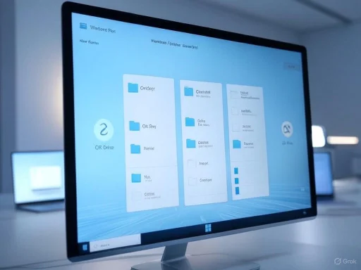 A computer screen displaying a Windows File Explorer window with folders and files, in a modern office setting. A computer screen displaying a Windows File Explorer window with folders and files, in a modern office setting.