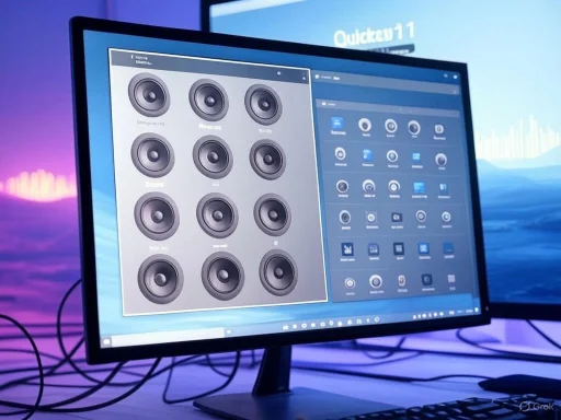 A computer monitor displays audio waveform editing software with multiple sound effects options visible.