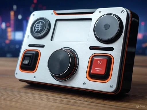 A modern, portable electronic device with multiple buttons and dials, likely used for music or sound management.
