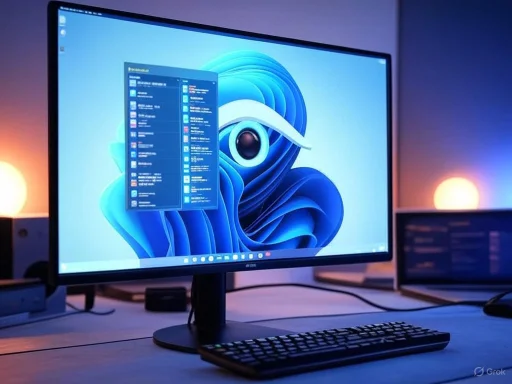 A computer monitor displaying a Windows desktop with a blue-themed wallpaper and open application window.