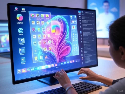 A person working on a large touchscreen computer displaying colorful icons and apps.