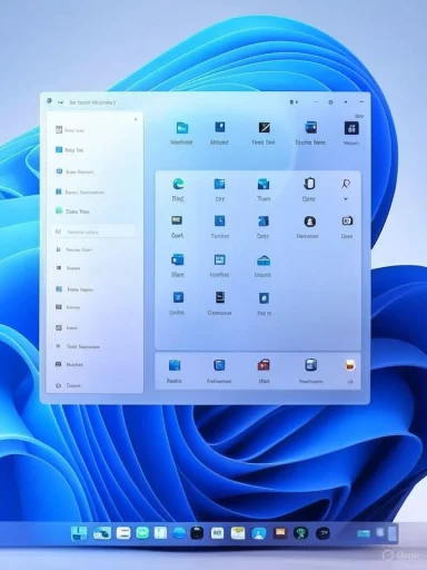 A computer screen displaying a Windows desktop with open file explorer showing various folders and apps in a layered blue background.