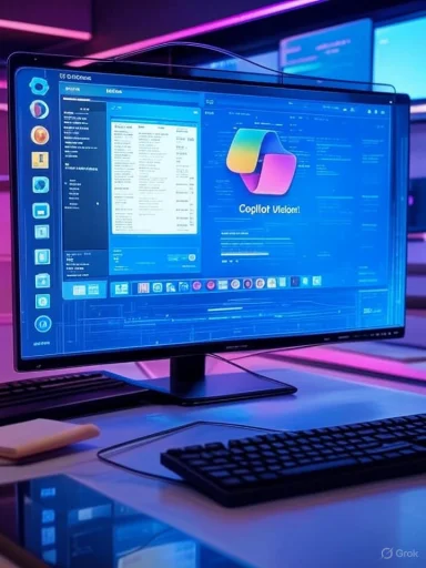 A computer monitor displays a software interface called Capilot Veloce, set against a neon-lit workspace.