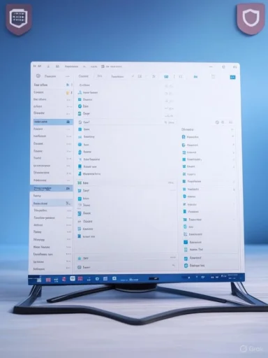 A computer monitor displays a file explorer window against a blue background.