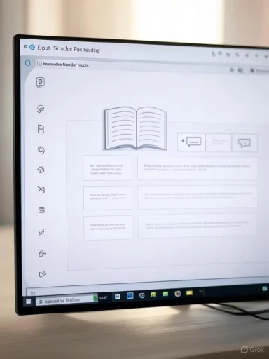 A computer screen displaying a digital note-taking platform with icons on the left and a graphic of an open book at the top.