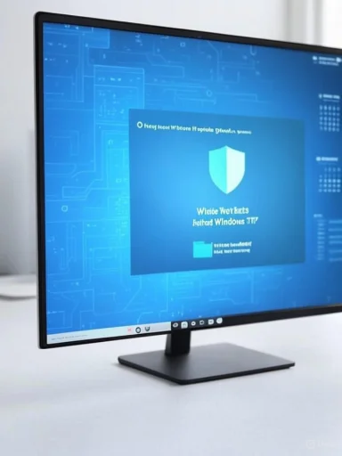 A computer screen displays a Windows error message with a shield icon and a blue background, indicating a system issue.