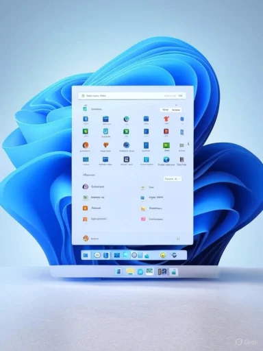 A computer desktop with a floating application window against a blue abstract background.