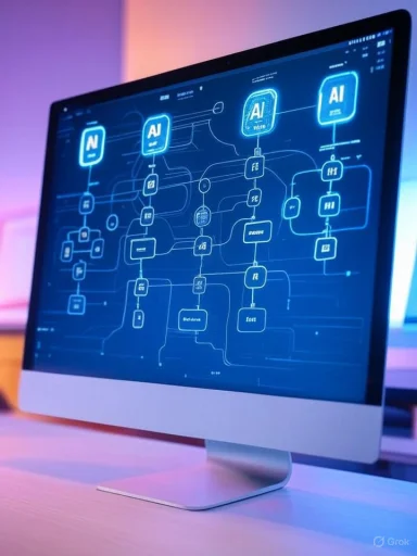 The image shows a computer screen displaying a complex artificial intelligence and neural network diagram.