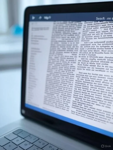 A close-up of a laptop screen displaying a blurred digital newspaper or document.