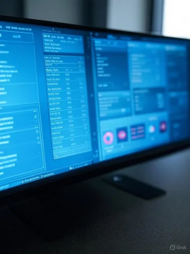 A computer monitor displays multiple data-driven dashboards with charts and analytics in a professional setting.