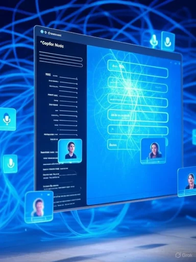 A digital interface displays profile information and voice options for an AI or virtual assistant system.