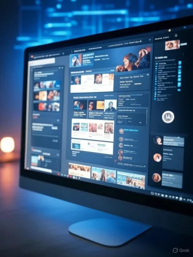 A computer screen displays a video streaming platform interface with various movie and TV show thumbnails.