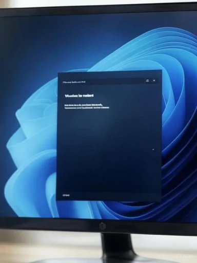 The computer screen displays an error or notification message in French, with a blue abstract background. The computer screen displays an error or notification message in French, with a blue abstract background.