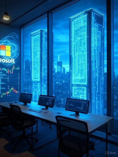 A futuristic control room with large windows displaying neon cityscapes and holographic digital interfaces. A futuristic control room with large windows displaying neon cityscapes and holographic digital interfaces.