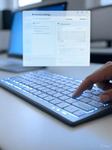 Person using a holographic virtual keyboard and transparent display for data entry.