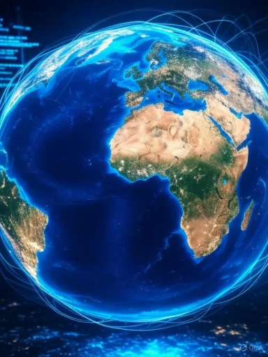 Digital representation of Earth highlighting interconnected global networks and data connections.