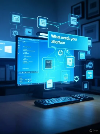 A computer with digital graphics and overlay text highlighting cybersecurity and data-related concepts.