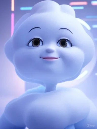 A cute, animated cloud character with a smiling face and expressive eyes.