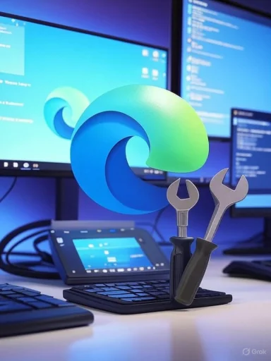 A tech workspace with multiple monitors, a mobile device, and a wrench and screwdriver, symbolizing troubleshooting.