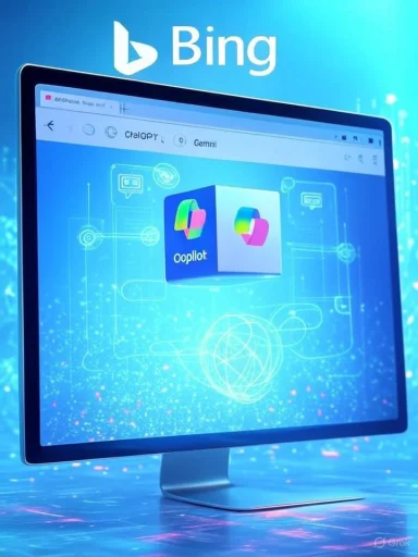 A computer screen displays the Coapplot logo with a futuristic, digital background, under a prominent Bing logo.