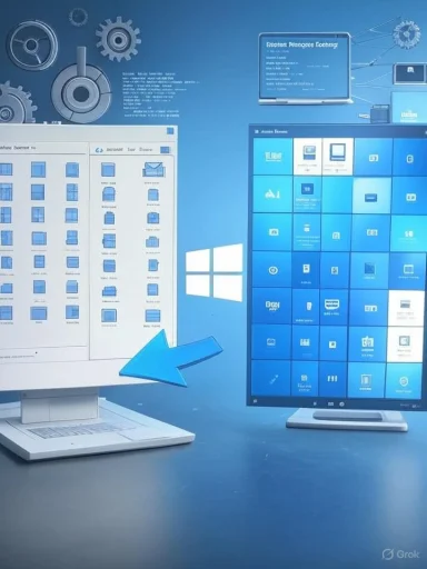 Two monitors on a blue backdrop, with a large arrow guiding file transfer.