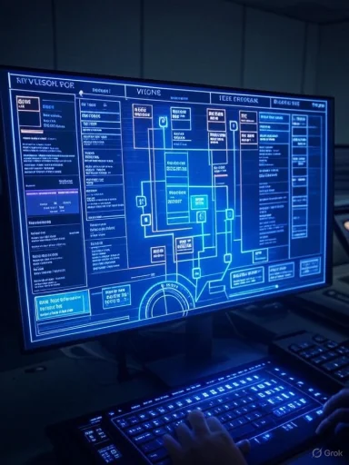 Blue blueprint-style diagram on a computer screen.
