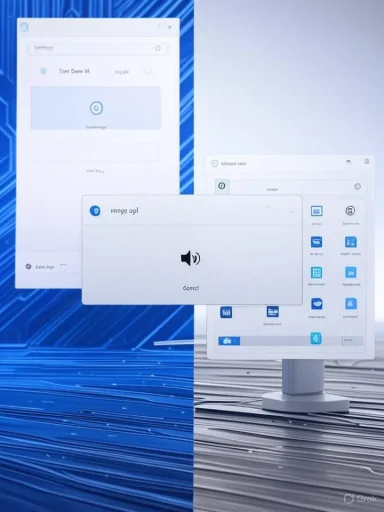 Overlapping screens display UI panels on a futuristic blue tech background.