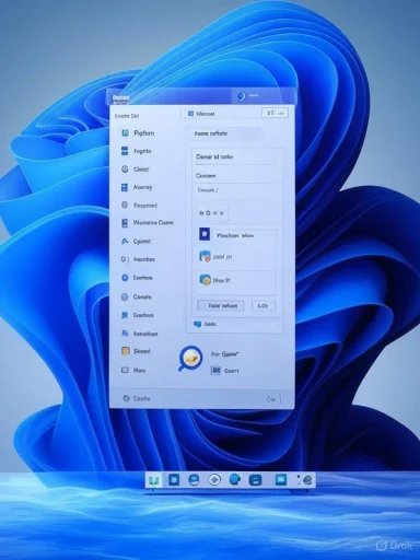 Windows-style desktop with a floating settings window over a blue abstract wallpaper.