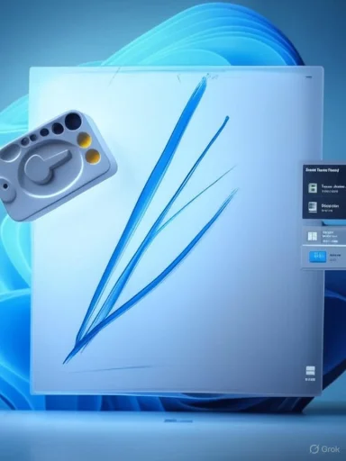 A white rectangular box features bold blue abstract streaks against a blue background.