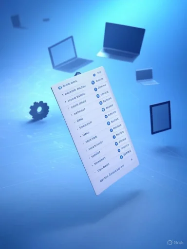 A floating checklist with checkboxes in a blue, futuristic tech setting.