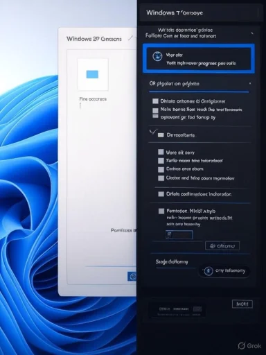 Two Windows 11 setup screens, light and dark, on a blue abstract wallpaper.