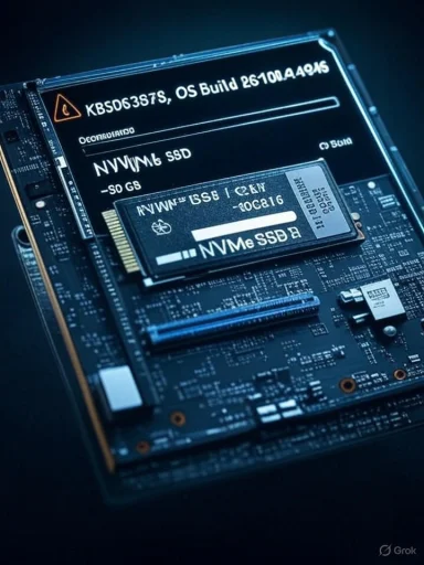 Close-up of a computer motherboard featuring an NVMe SSD.