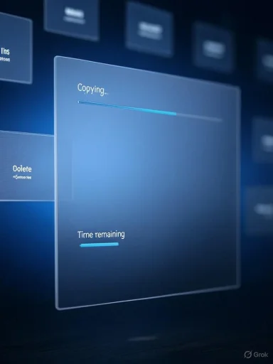 Blue-toned progress dialog showing 'Copying...' with a Time remaining bar.
