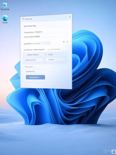 A Windows 11 desktop with a floating settings dialog over a blue abstract wallpaper.