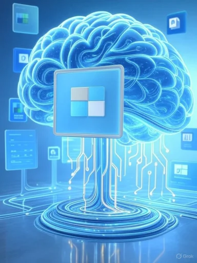 A glowing blue brain-shaped cloud hovers over a circuit-based platform, symbolizing cloud AI.