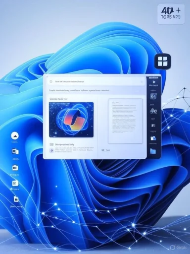 Blue abstract 3D background with a floating computer window and network lines.