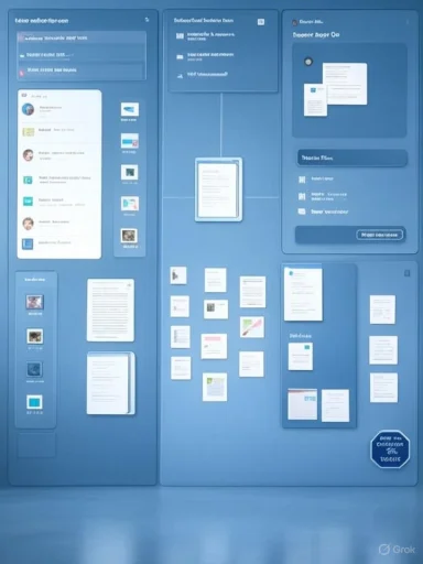 A blue wall-sized dashboard with panels and numerous sticky-note cards.