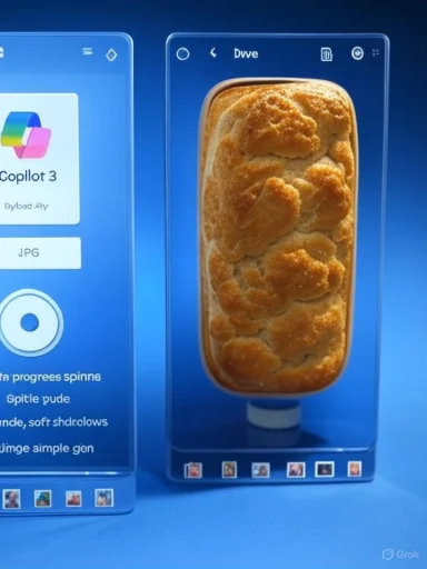 Two blue futuristic smartphones display a loaf cake on the right screen.