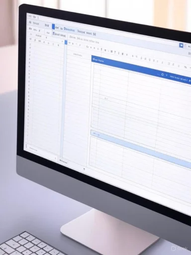 An iMac displays a multi-panel spreadsheet on screen.