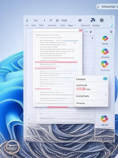A computer screen displays a document editor with highlighted text and floating tool panels.
