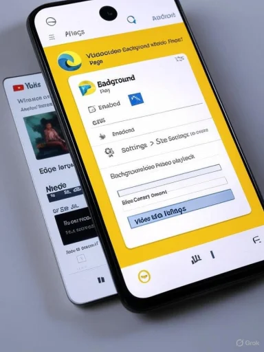 Two smartphones display a bright yellow app UI with a white settings card on screen.