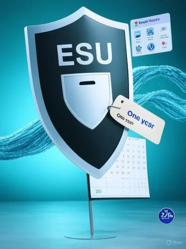 A large ESU shield with a one-year security tag and calendar.