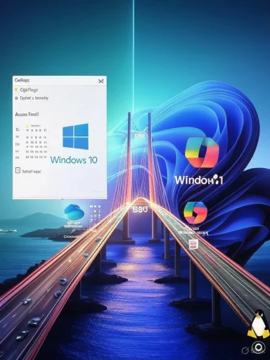 Windows desktop with a pop-up dialog over a glowing bridge wallpaper on Windows 11.