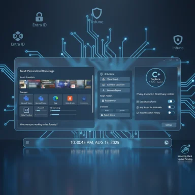 Futuristic AI-powered enterprise dashboard with a holographic homepage layout over a blue circuit-background.