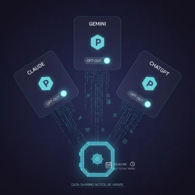 Three AI agents—Gemini, Claude, and ChatGPT—opt-out data sharing to a secure vault.
